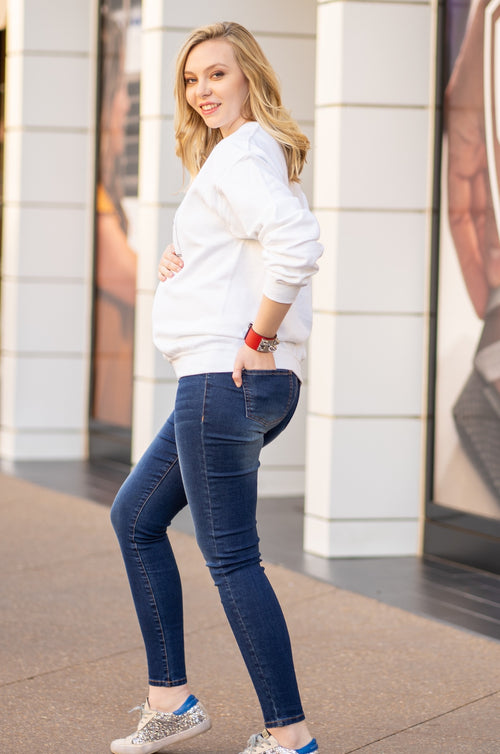 [Tribeca Skinny Maternity Jeans] - [Lifestyle Side View]