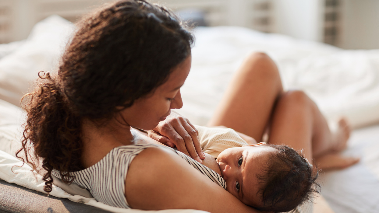 A mother breastfeeding her baby