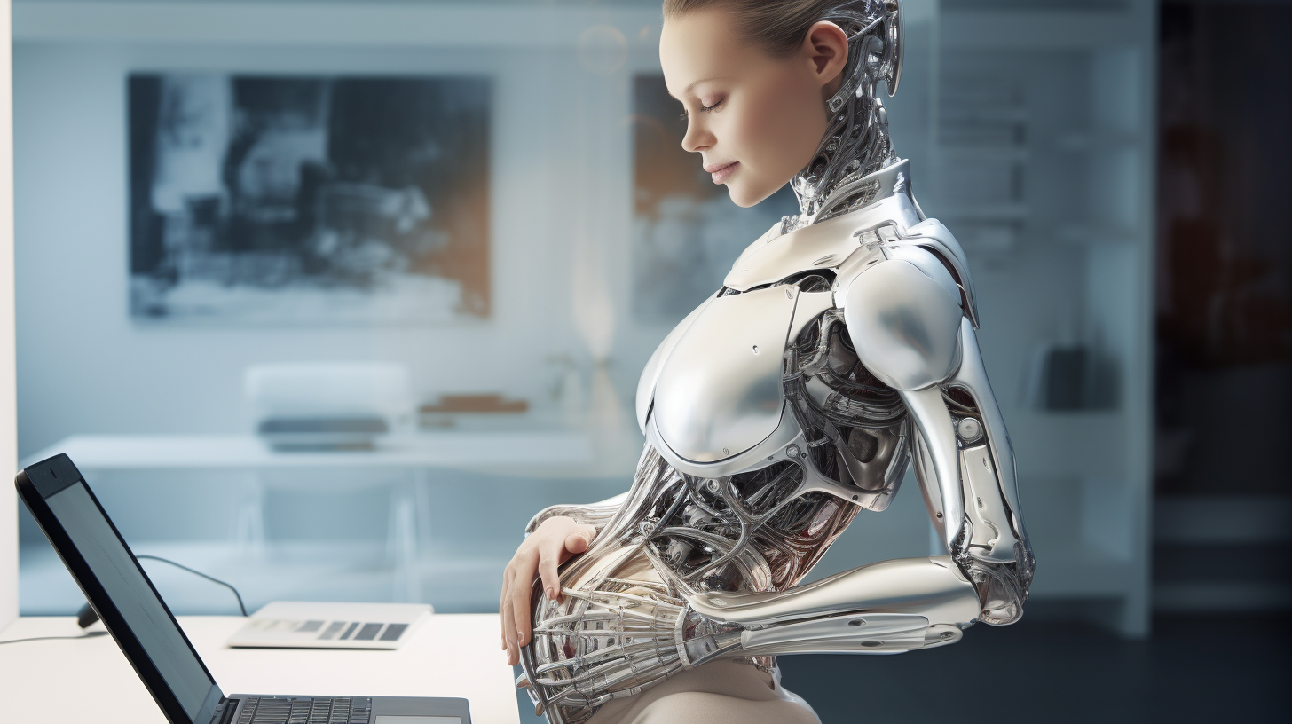 Pregnant Female Cyborg Using ChatGPT