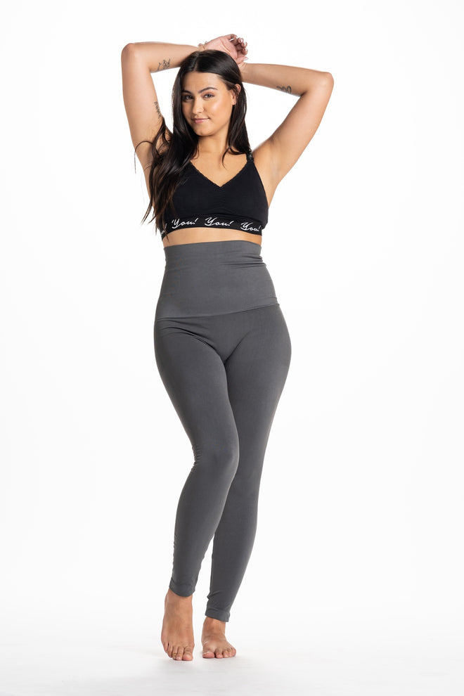 [Snapback™ Postpartum Leggings - Charcoal Gray] - [Front View] 