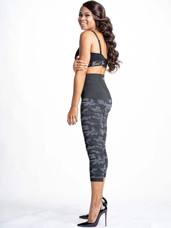 [Snapback™ Postpartum Crop Leggings - Black Camo (2 Pack)] - [Side View]