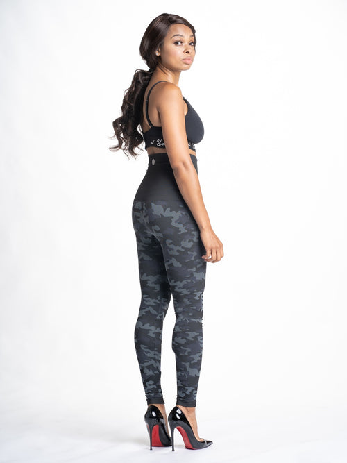 [Snapback™ Postpartum Leggings - Black Camo] - [Back View]