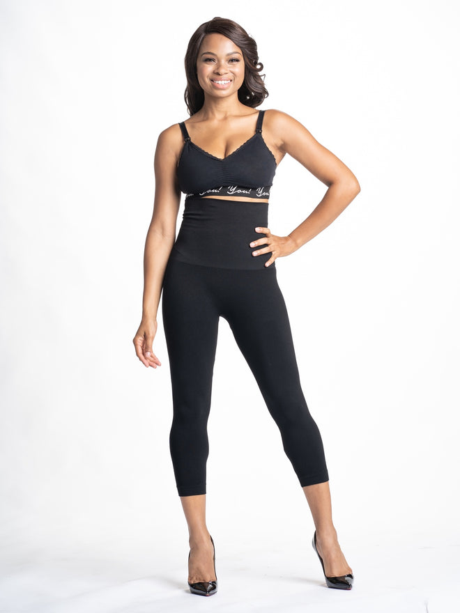 [Snapback™ Postpartum Crop Leggings - Black] - [Front View]