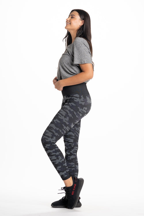 [Snapback™ Postpartum Leggings - Black Camo] - [Side View]