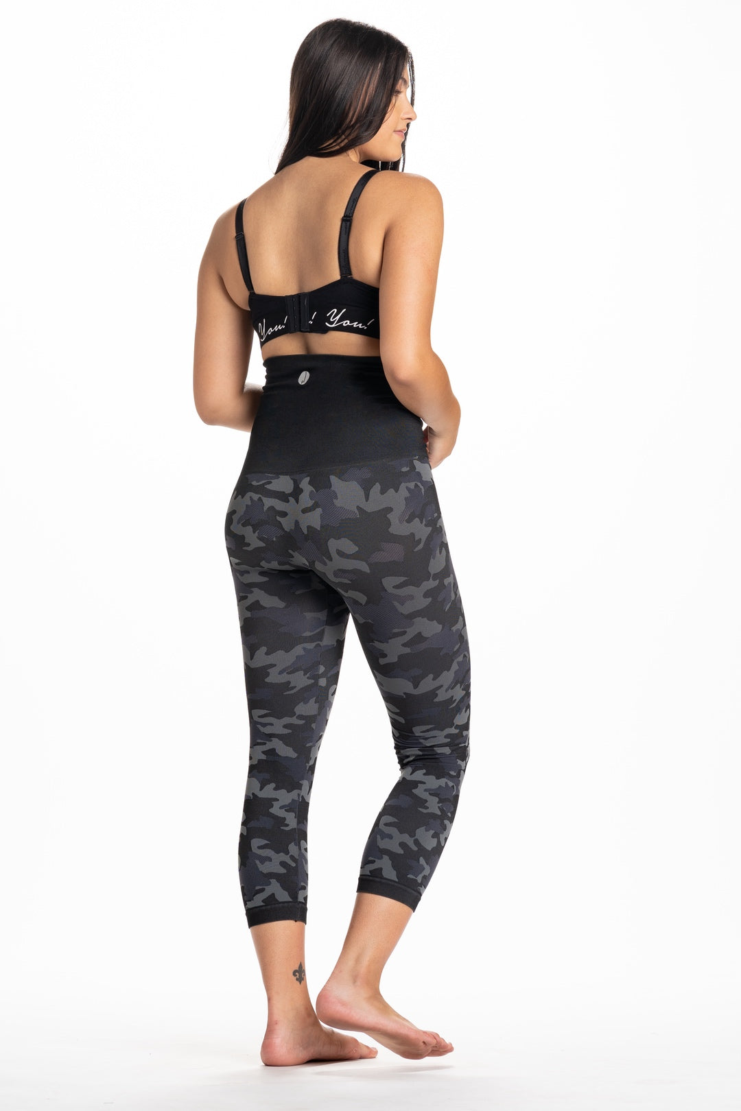 Snapback™ | Black Camo Crop Postpartum Leggings | Preggo Leggings