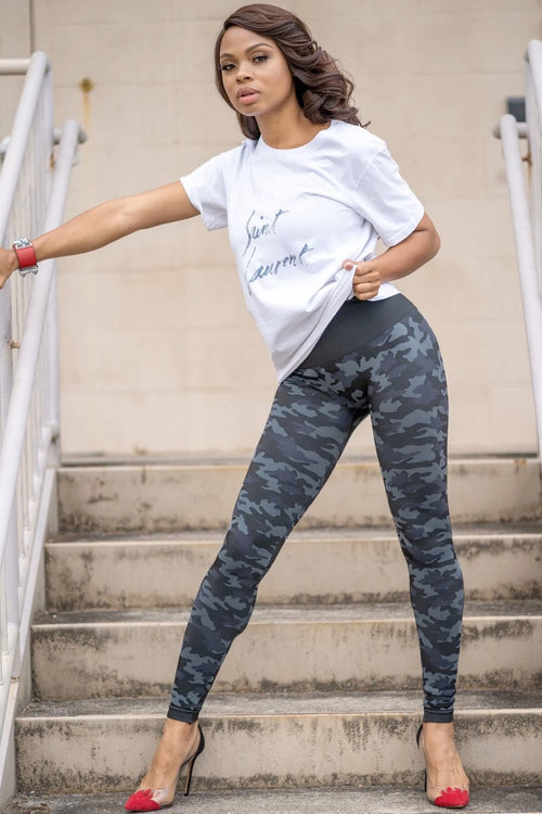 [Snapback™ Postpartum Leggings - Black Camo] - [Lifestyle Shot]