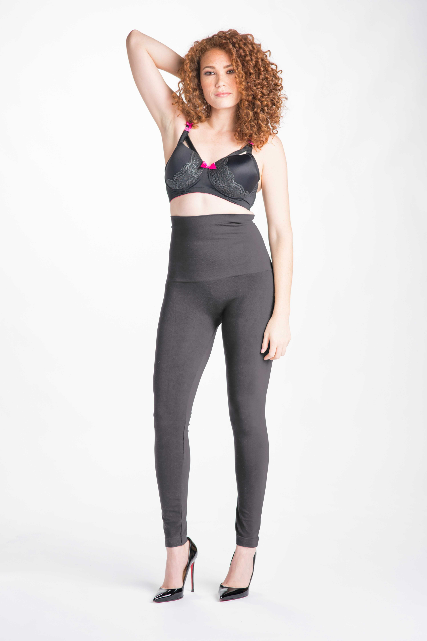 [Snapback™ Postpartum Leggings - Charcoal Gray] - [Front View Tummy Control Leggings] 