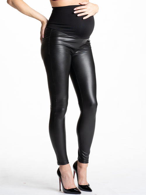 NWT A PEA IN THE POD faux leather post pregnancy leggings bounce back black  xs